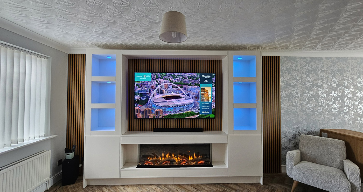 media wall with fireplace