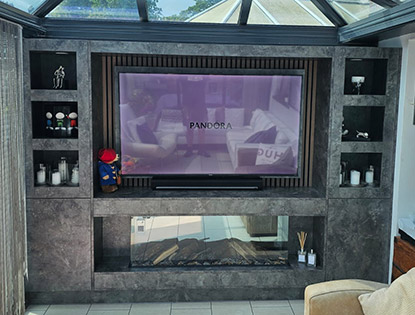 media wall with a fire